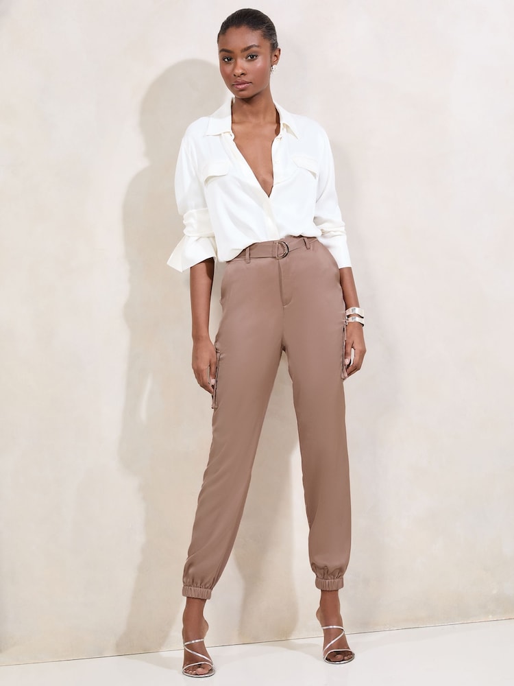 Nude Pink Cuff Satin Joggers - Image 2 of 4