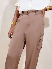 Nude Pink Cuff Satin Joggers - Image 3 of 4