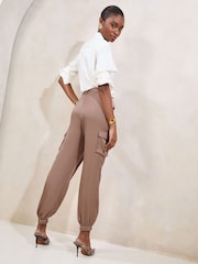 Nude Pink Cuff Satin Joggers - Image 4 of 4