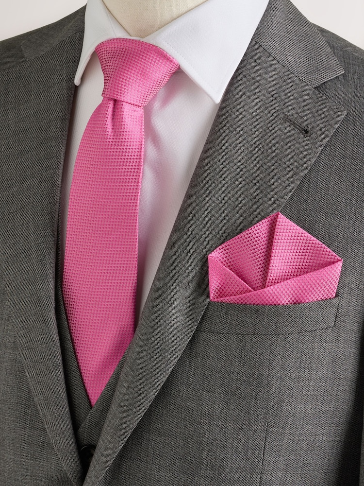 Fuchsia Textured Tie And Pocket Square Set - Image 1 of 4