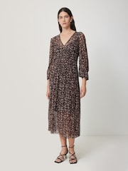 Jigsaw Brown Abstract Leopard Midi Dress - Image 1 of 6
