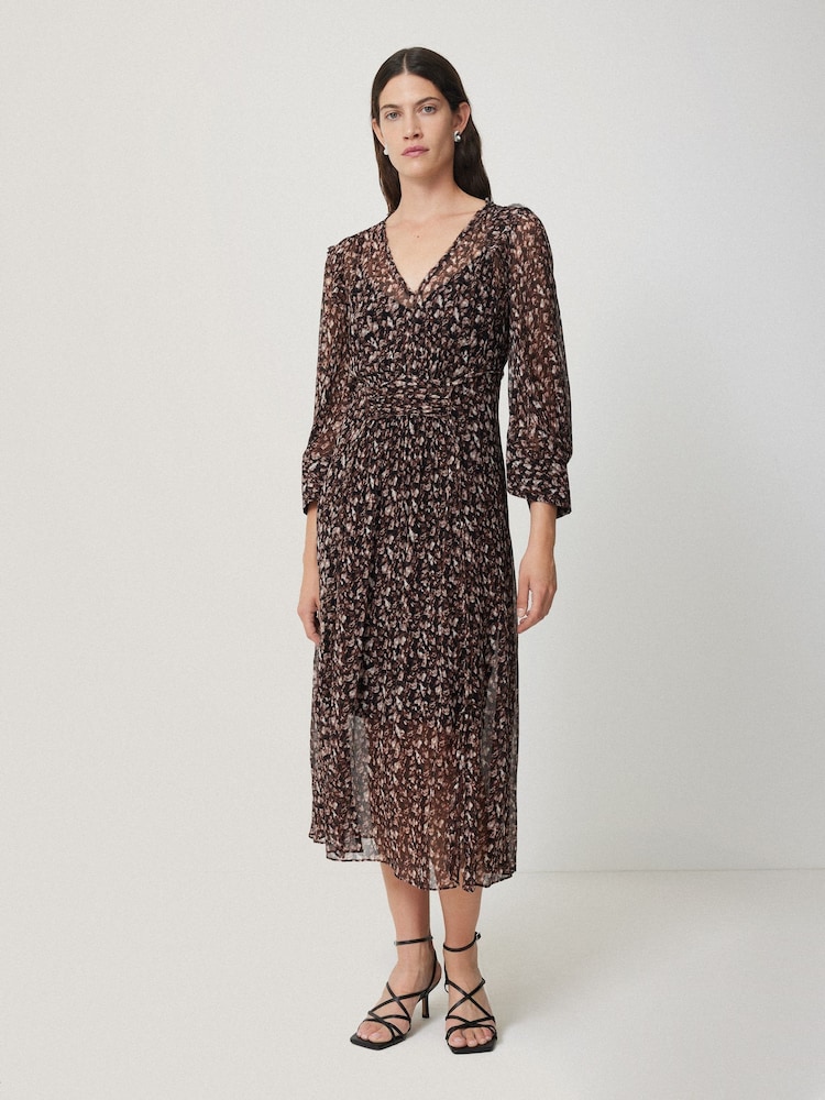 Jigsaw Brown Abstract Leopard Midi Dress - Image 1 of 6