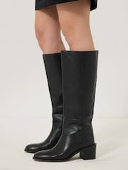 Jigsaw Black Leather Heeled Riding Boots - Image 1 of 6