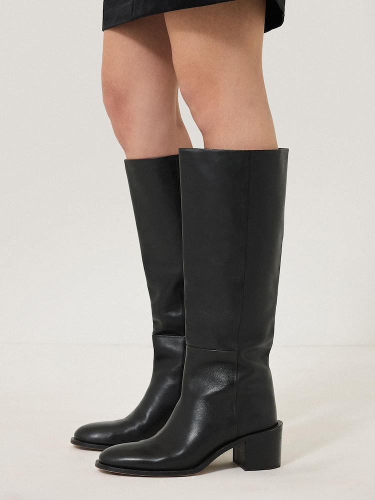 Jigsaw Black Leather Heeled Riding Boots - Image 1 of 6