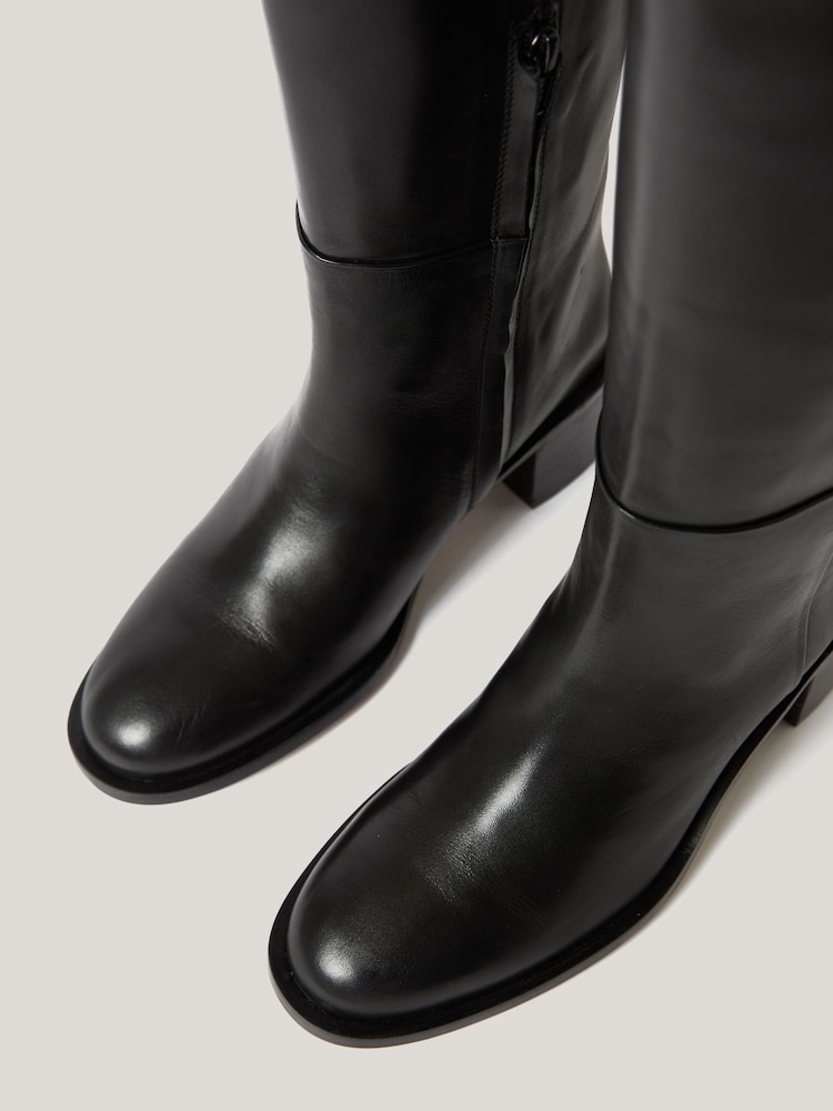 Jigsaw Black Leather Heeled Riding Boots - Image 2 of 6