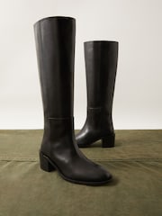 Jigsaw Black Leather Heeled Riding Boots - Image 6 of 6