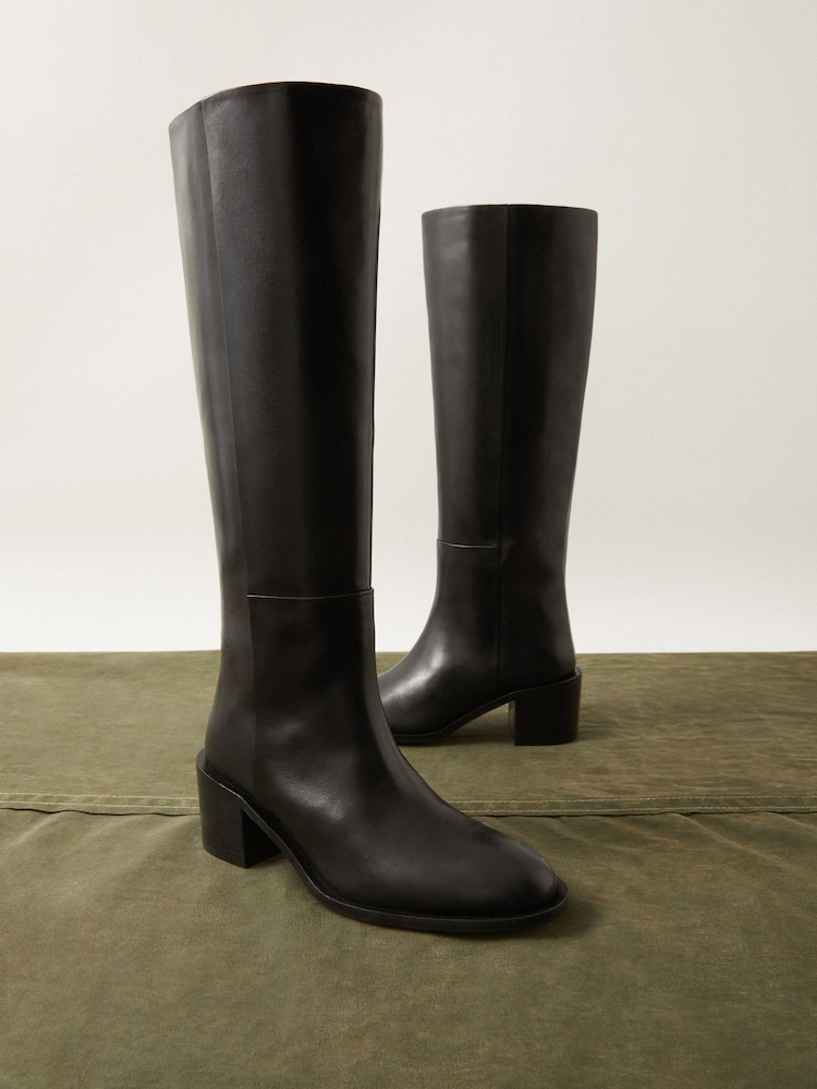 Jigsaw Black Leather Heeled Riding Boots - Image 6 of 6