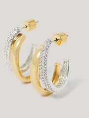 Jigsaw Gold Tone Pave Double Hoop Earrings - Image 1 of 4