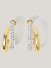 Jigsaw Gold Tone Pave Double Hoop Earrings - Image 2 of 4