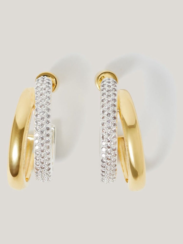 Jigsaw Gold Tone Pave Double Hoop Earrings - Image 2 of 4