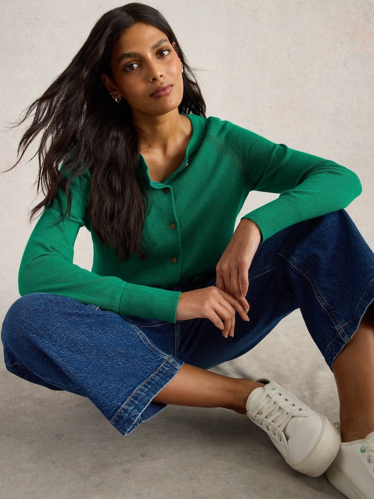 White Stuff Green 100% Organic Cotton Lulu Cardigan - Image 3 of 6