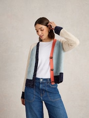 White Stuff Blue Colourblock Cardigan - Image 1 of 6