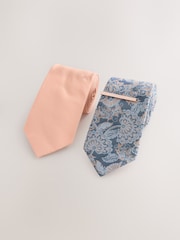 Peach and Blue Paisley Design Ties And Clips 2 Pack - Image 1 of 3
