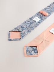 Peach and Blue Paisley Design Ties And Clips 2 Pack - Image 2 of 3