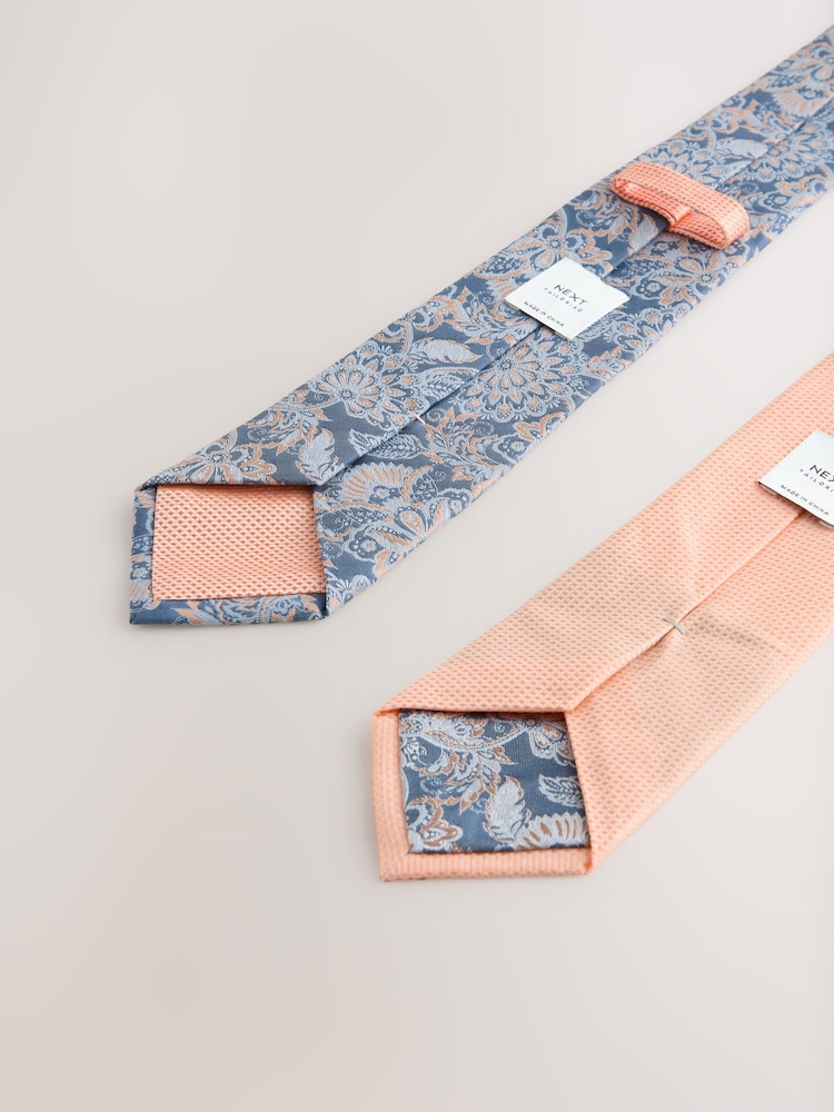 Peach and Blue Paisley Design Ties And Clips 2 Pack - Image 2 of 3