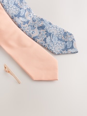 Peach and Blue Paisley Design Ties And Clips 2 Pack - Image 3 of 3