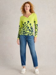 White Stuff Yellow 100% Cotton Nelly Long Sleeve T-Shirt - Image 4 of 6