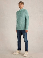 White Stuff Green Rye Twisted Button Neck Jumper - Image 1 of 6