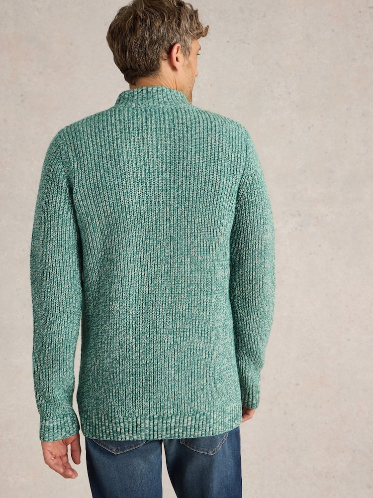 White Stuff Green Rye Twisted Button Neck Jumper - Image 2 of 6