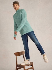 White Stuff Green Rye Twisted Button Neck Jumper - Image 3 of 6