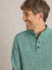 White Stuff Green Rye Twisted Button Neck Jumper - Image 4 of 6