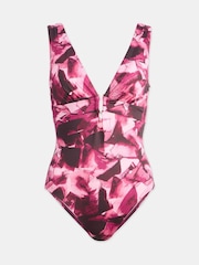 Mint Velvet Pink Camouflage Plunge Hardware Italian Fabric Tummy Control Swimsuit - Image 5 of 6