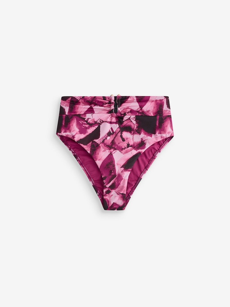 Mint Velvet Pink Camouflage High Waist Hardware Italian Fabric Bikini Briefs - Image 1 of 1