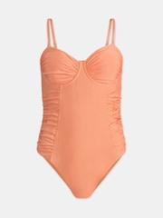 Mint Velvet Coral Pink Cupped Ruched Tummy Control Swimsuit - Image 6 of 9