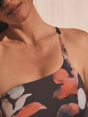 Mint Velvet Coral/Purple Floral Print One Shoulder Italian Fabric Tummy Control Swimsuit - Image 5 of 8