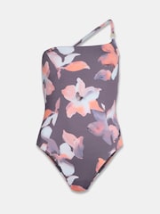 Mint Velvet Coral/Purple Floral Print One Shoulder Italian Fabric Tummy Control Swimsuit - Image 6 of 8