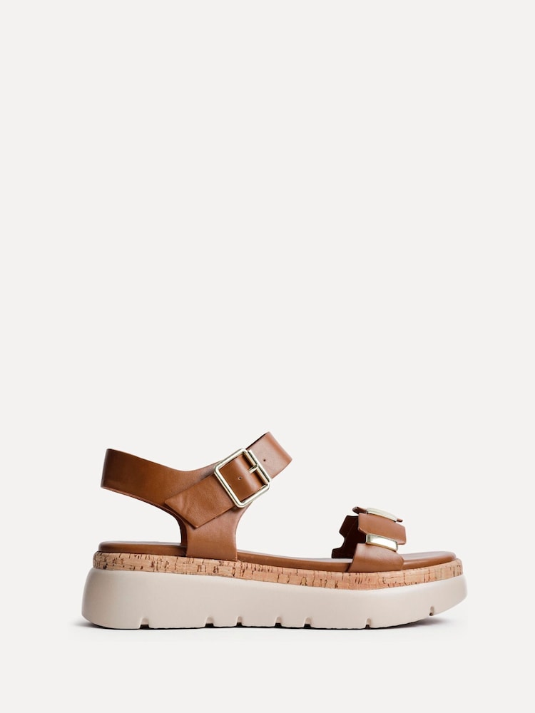Linzi Brown Stride Flatform Sandals With Gold Detailing - Image 2 of 5