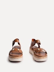 Linzi Brown Stride Flatform Sandals With Gold Detailing - Image 3 of 5