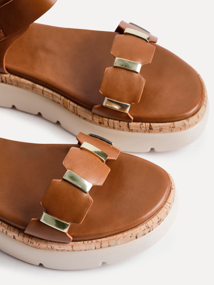 Linzi Brown Stride Flatform Sandals With Gold Detailing - Image 5 of 5