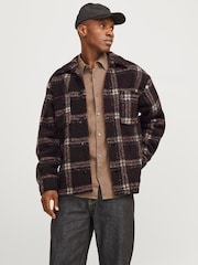JACK & JONES Brown Checked Teddy Overshirt - Image 1 of 5
