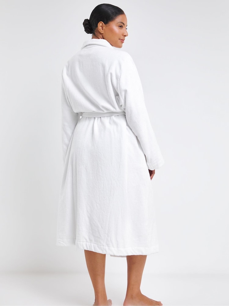 Simply Be White Pretty Secrets 100% Cotton Towling Dressing Gown - Image 2 of 4 Simply Be White Pretty Secrets 100% Cotton Towling Dressing Gown - Image 2 of 4