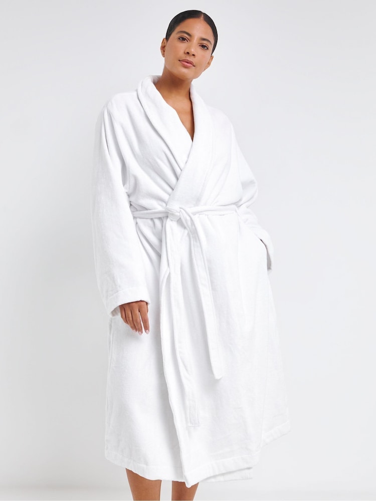 Simply Be White Pretty Secrets 100% Cotton Towling Dressing Gown - Image 4 of 4 Simply Be White Pretty Secrets 100% Cotton Towling Dressing Gown - Image 4 of 4