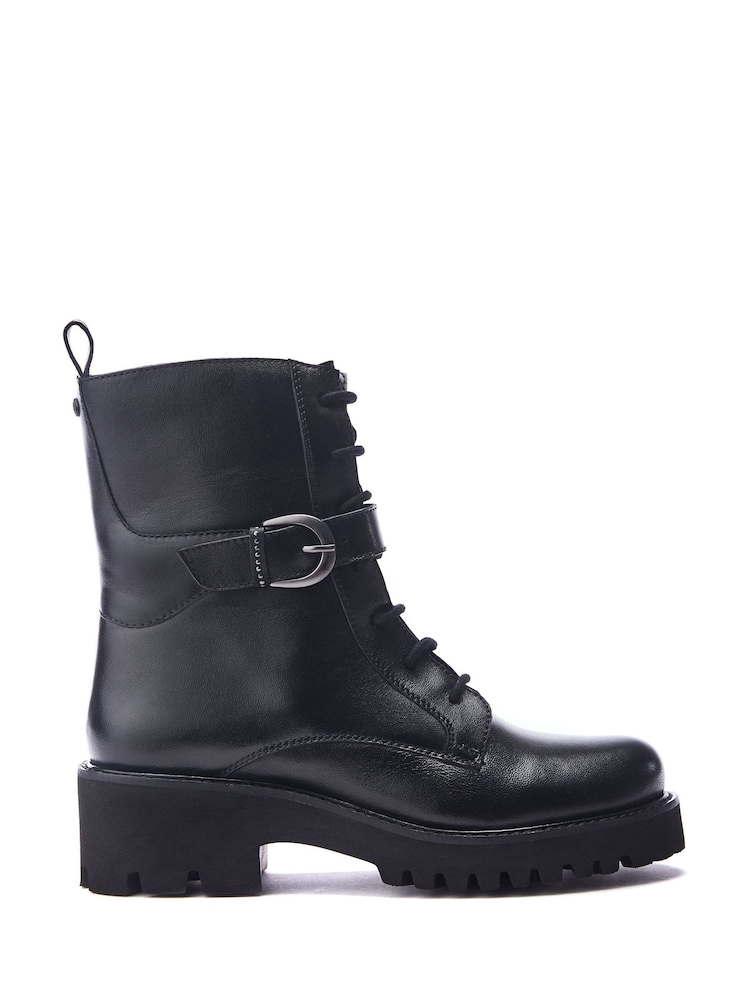 Negru - Moda in Pelle Oberon Mid Height Lace-Up Leather Boots - Image 1 of 4