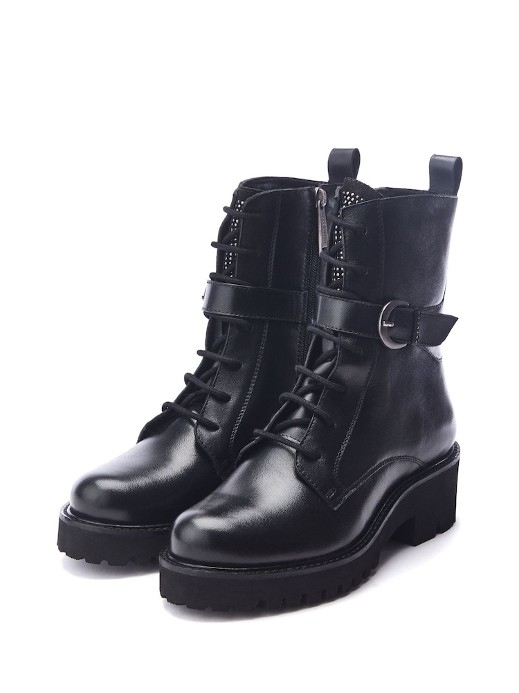 Negru - Moda in Pelle Oberon Mid Height Lace-Up Leather Boots - Image 2 of 4