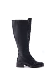 Moda in Pelle Sherice Button Front Brogue Detail Leather Long Boots - Image 1 of 4