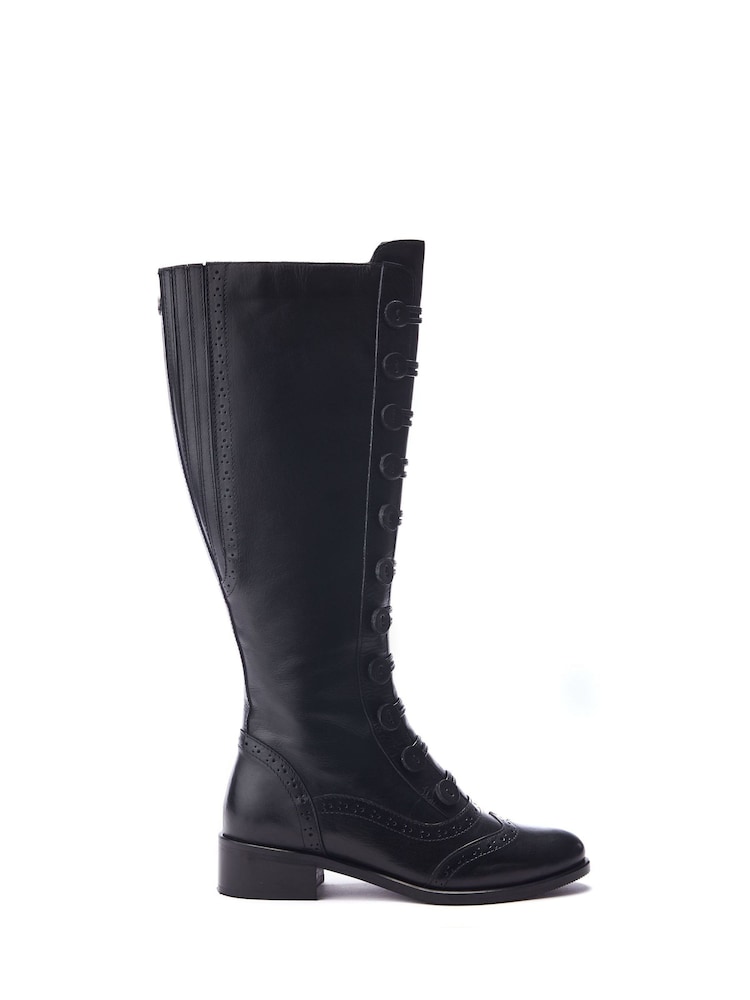 Moda in Pelle Sherice Button Front Brogue Detail Leather Long Boots - Image 1 of 4