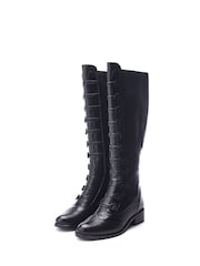 Moda in Pelle Sherice Button Front Brogue Detail Leather Long Boots - Image 2 of 4