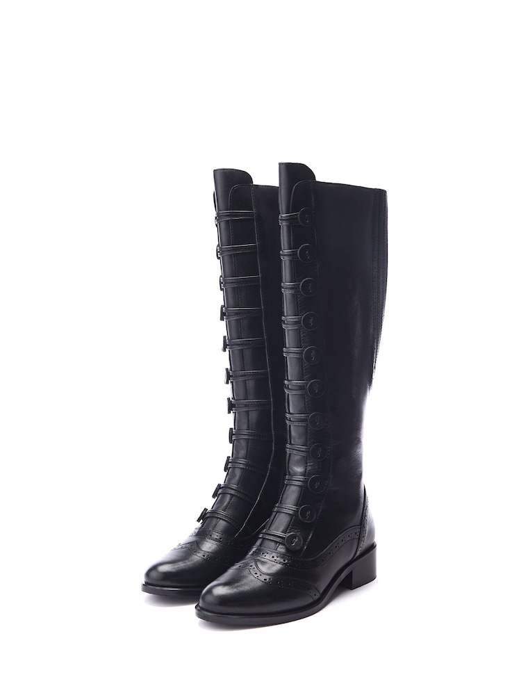 Moda in Pelle Sherice Button Front Brogue Detail Leather Long Boots - Image 2 of 4
