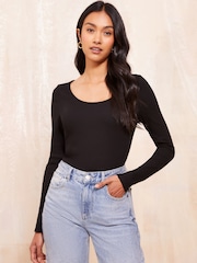 Friends Like These Black Long Sleeve Scoop Neck Bodysuit - Image 1 of 4
