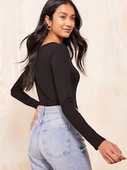 Friends Like These Black Long Sleeve Scoop Neck Bodysuit - Image 4 of 4