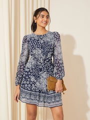 Friends Like These Blue Chiffon Tiered Belted Mini Dress - Image 1 of 4