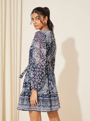 Friends Like These Blue Chiffon Tiered Belted Mini Dress - Image 2 of 4