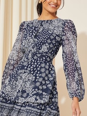 Friends Like These Blue Chiffon Tiered Belted Mini Dress - Image 3 of 4