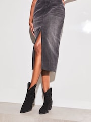 Lipsy Black Pull On Ankle Pointed Western Heel Suedette Boots - Image 2 of 4