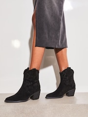 Lipsy Black Pull On Ankle Pointed Western Heel Suedette Boots - Image 4 of 4