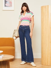 Love & Roses Ivory Rainbow Stripe V-Neck Jersey T-Shirt - Image 1 of 4